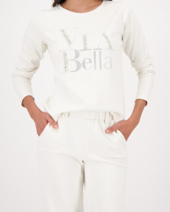 MONARI Damen Sweatshirt Offwhite mit Via Bella Schriftzug und Viskose