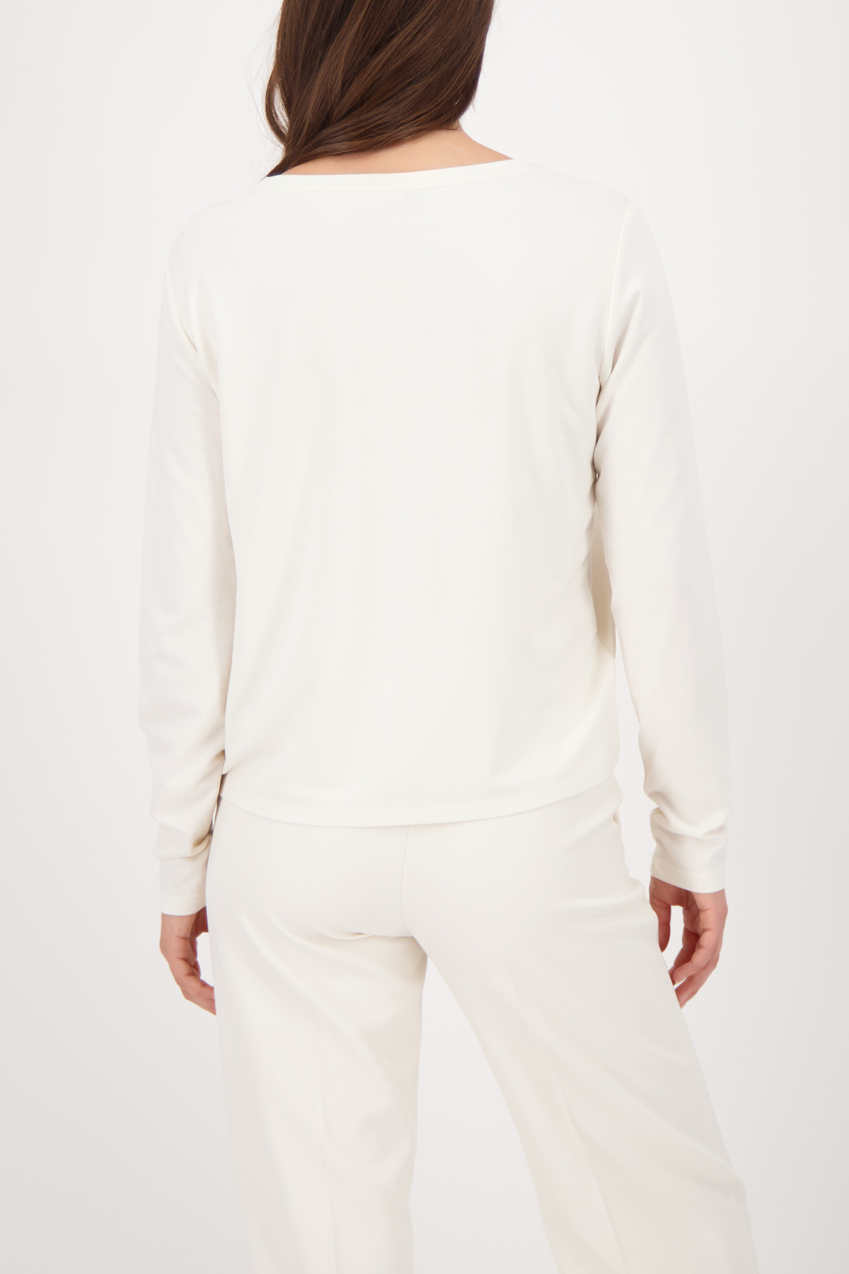 MONARI Damen Bluse Offwhite mit Satinoptik und Strass-Schriftzug