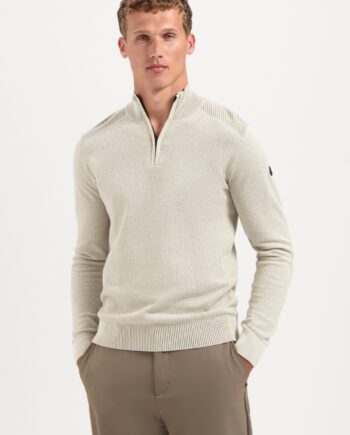 NO EXCESS Herren Troyer-Pullover Strukturstrick mit Reißverschluss Beige/Blau