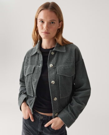 OPUS Damen Cordjacke HONNJA in deep pine grün mit Cargotaschen
