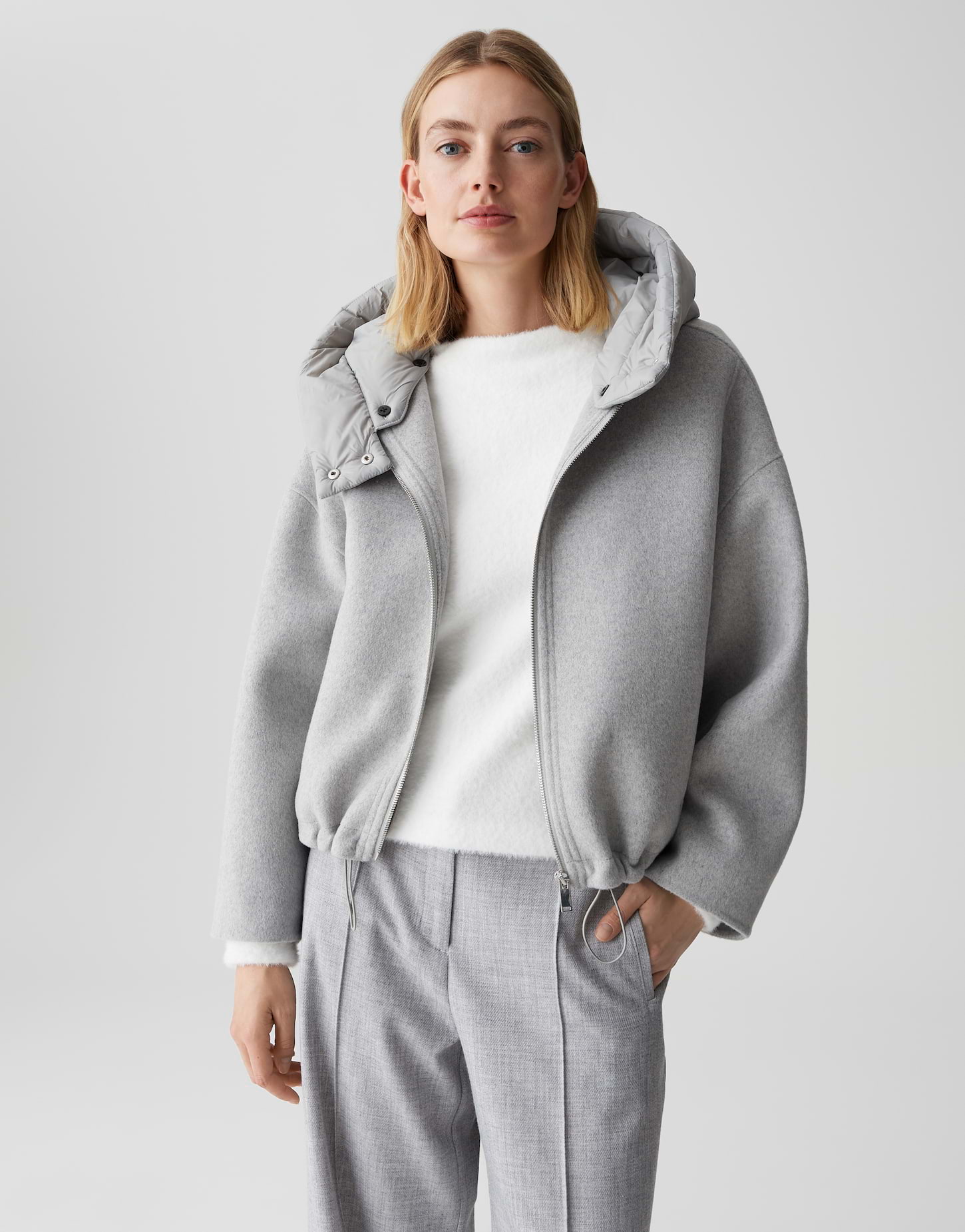 OPUS Damen Woll-Kapuzenjacke HIKONA in hazy fog melange grau