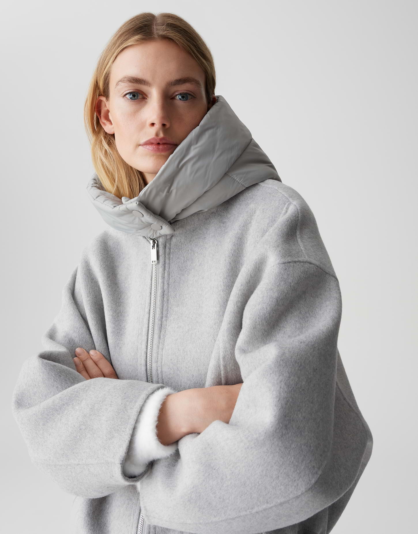 OPUS Damen Woll-Kapuzenjacke HIKONA in hazy fog melange grau