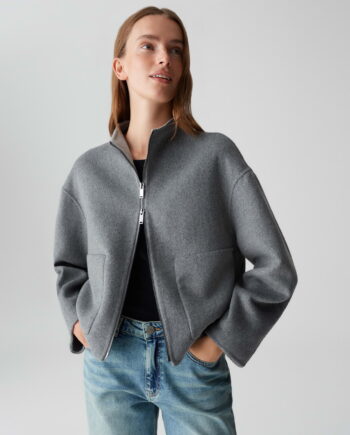 OPUS Damen Wolljacke Helisa easy grey mit Stehkragen und Zwei-Wege-Zipper
