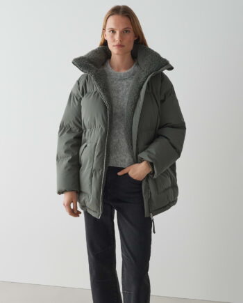 OPUS Damen Stepp-Parka HILEEN Dark Sage Grün mit Teddyfutter & Kapuze