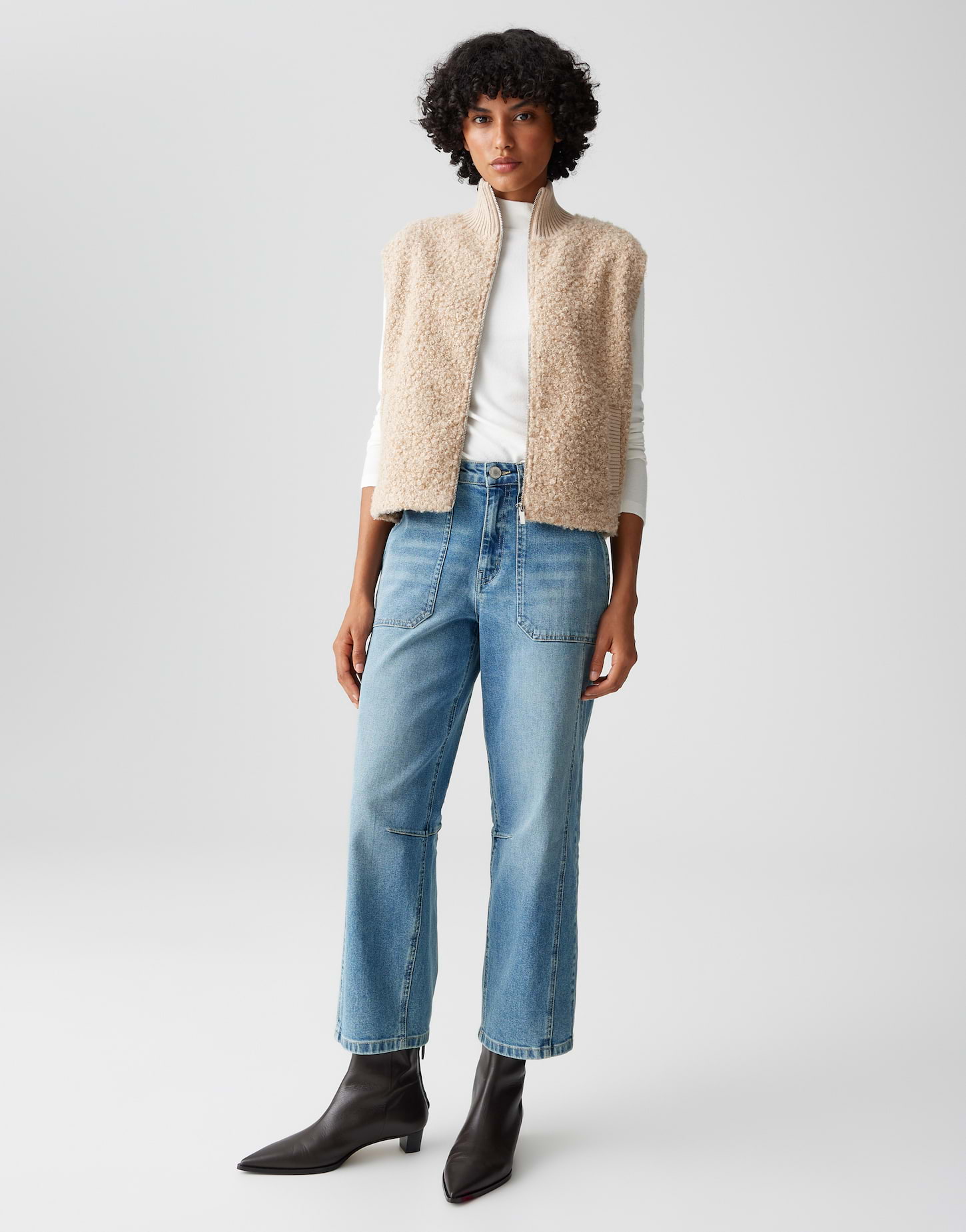 OPUS Damen Sweatweste GULUNI in Bouclé-Optik macadamia beige