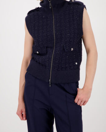 MONARI Damen Tweed-Strickweste dunkelblau mit Pailletten