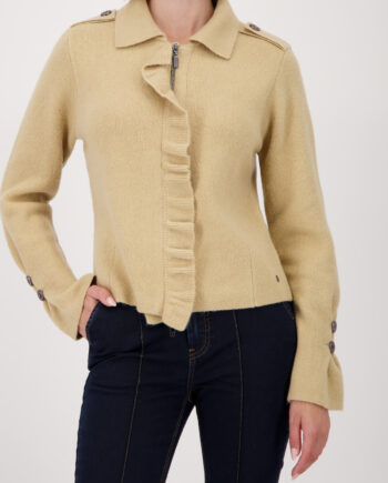 MONARI Damen Strickjacke cinnamon-braun mit Rüschen und Schulterklappen