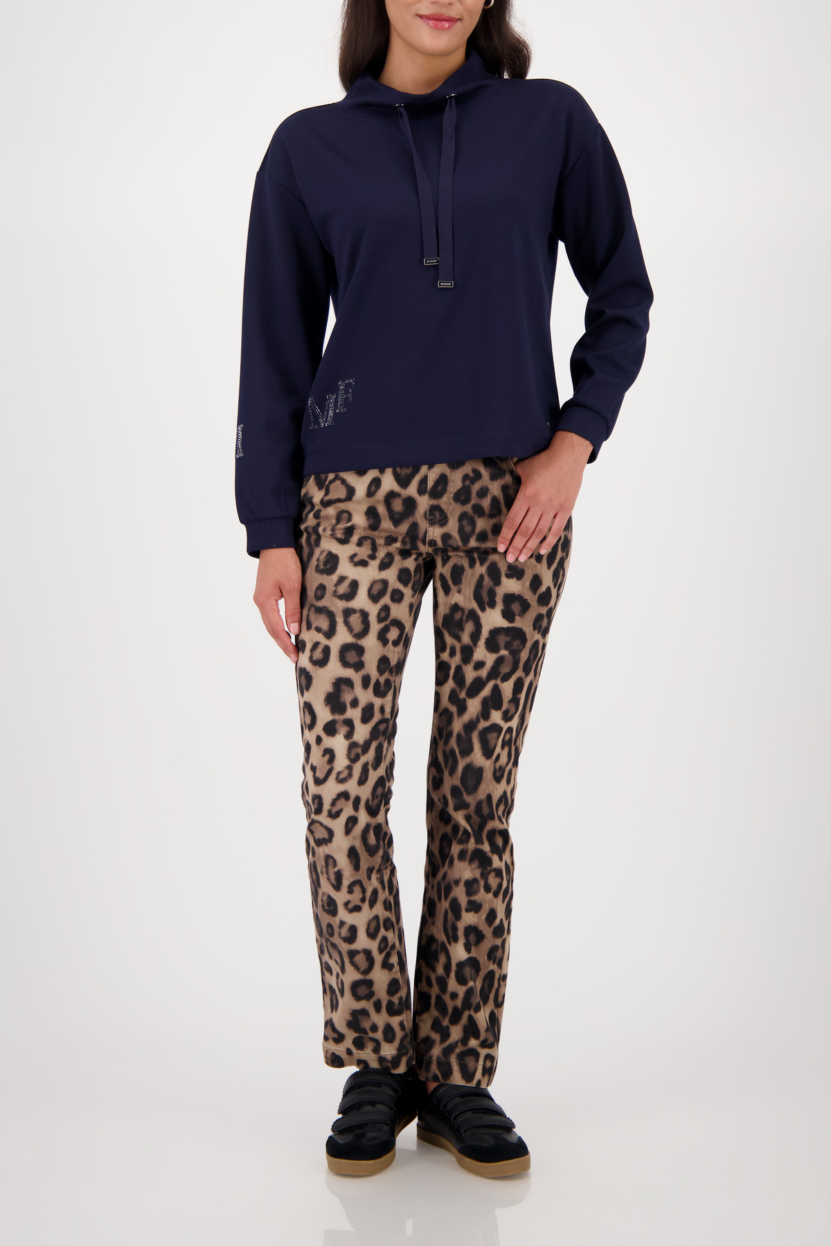 MONARI Damen Sweatshirt mit Strass und Logo Dunkelblau