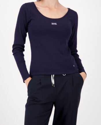 MONARI Damen Langarmshirt dunkelblau mit Strasssteinen