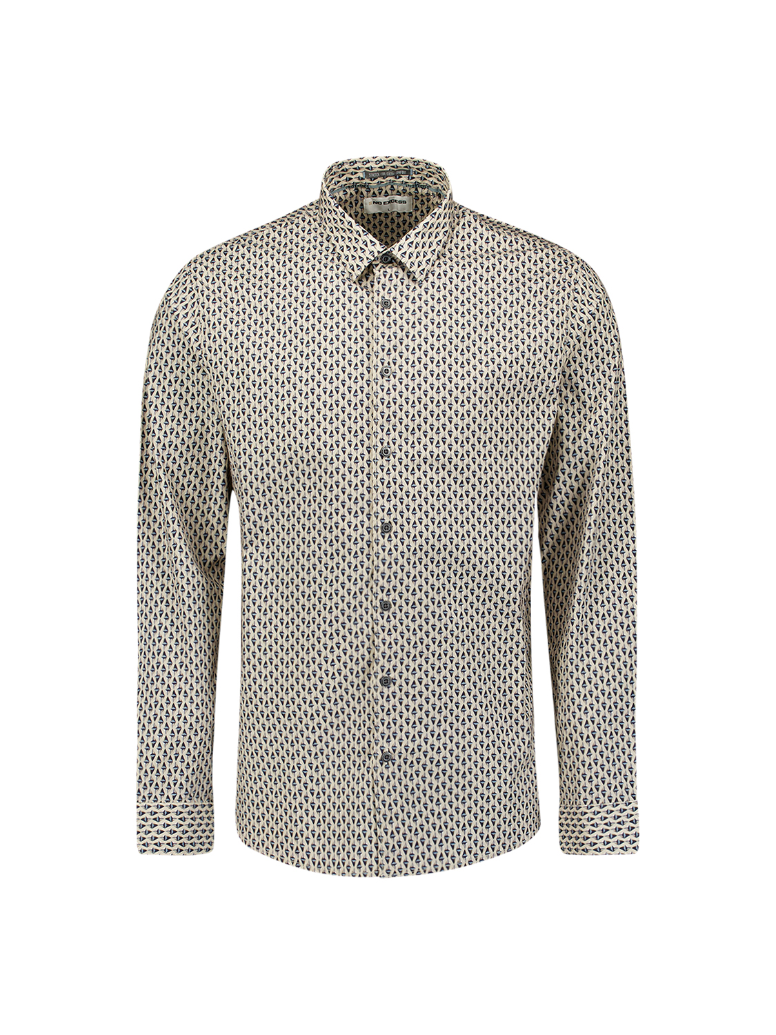 NO EXCESS Herren Stretch-Hemd Slim Fit Print Beige-Blau