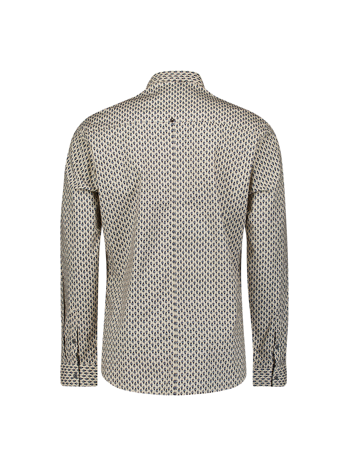 NO EXCESS Herren Stretch-Hemd Slim Fit Print Beige-Blau