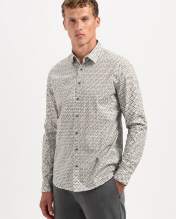 NO EXCESS Herren Stretch-Hemd Slim Fit Print Beige-Grün