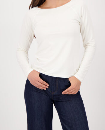 MONARI Damen Langarmshirt natur-offwhite mit Rundhals aus Viskose