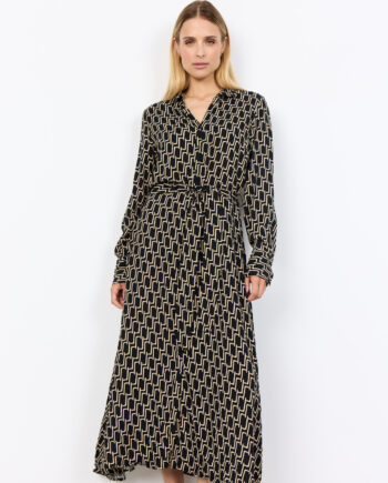 SOYACONCEPT Damen Kleid VIBE mit geometrischem Print in Schwarz-Beige