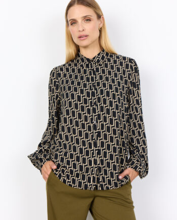 SOYACONCEPT Damen Hemdbluse VARLA mit geometrischem Print in Schwarz-Beige