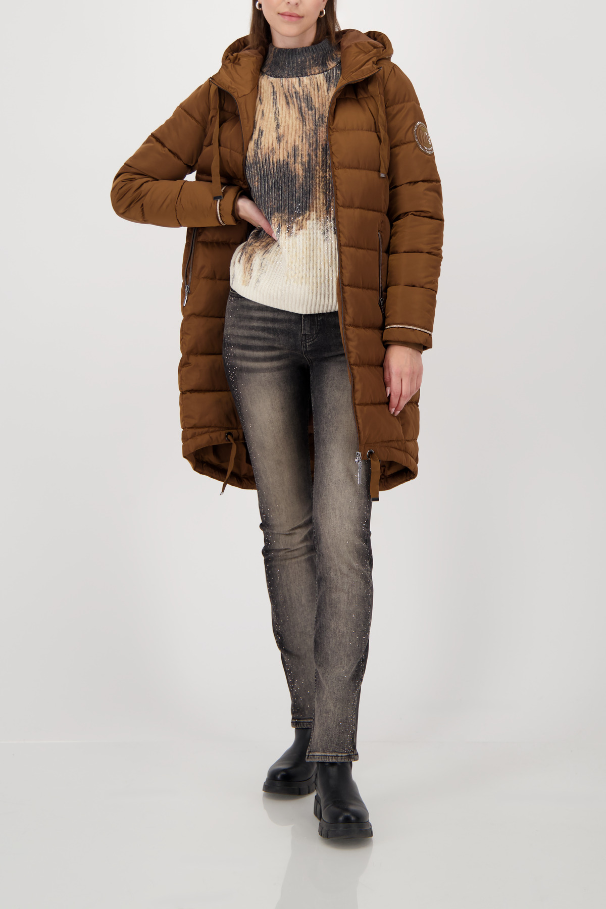 MONARI Damen Strickpullover mit Druckverlauf in whiskybraun gemustert