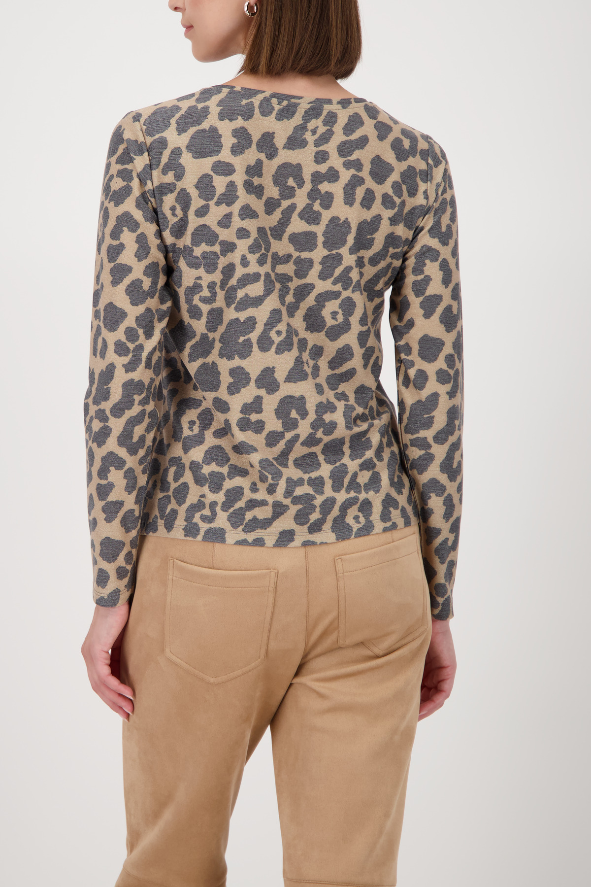 MONARI Damen Langarmshirt mit Lurex und Leomuster in cognacbraun