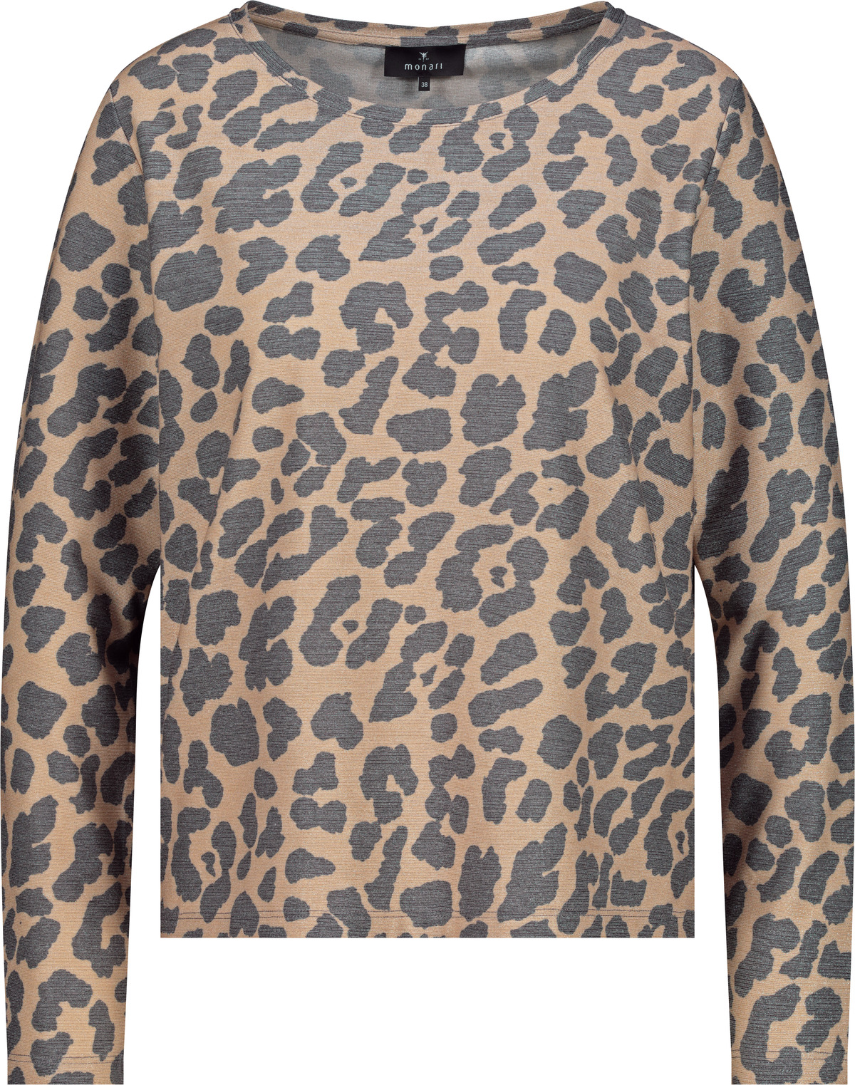 MONARI Damen Langarmshirt mit Lurex und Leomuster in cognacbraun