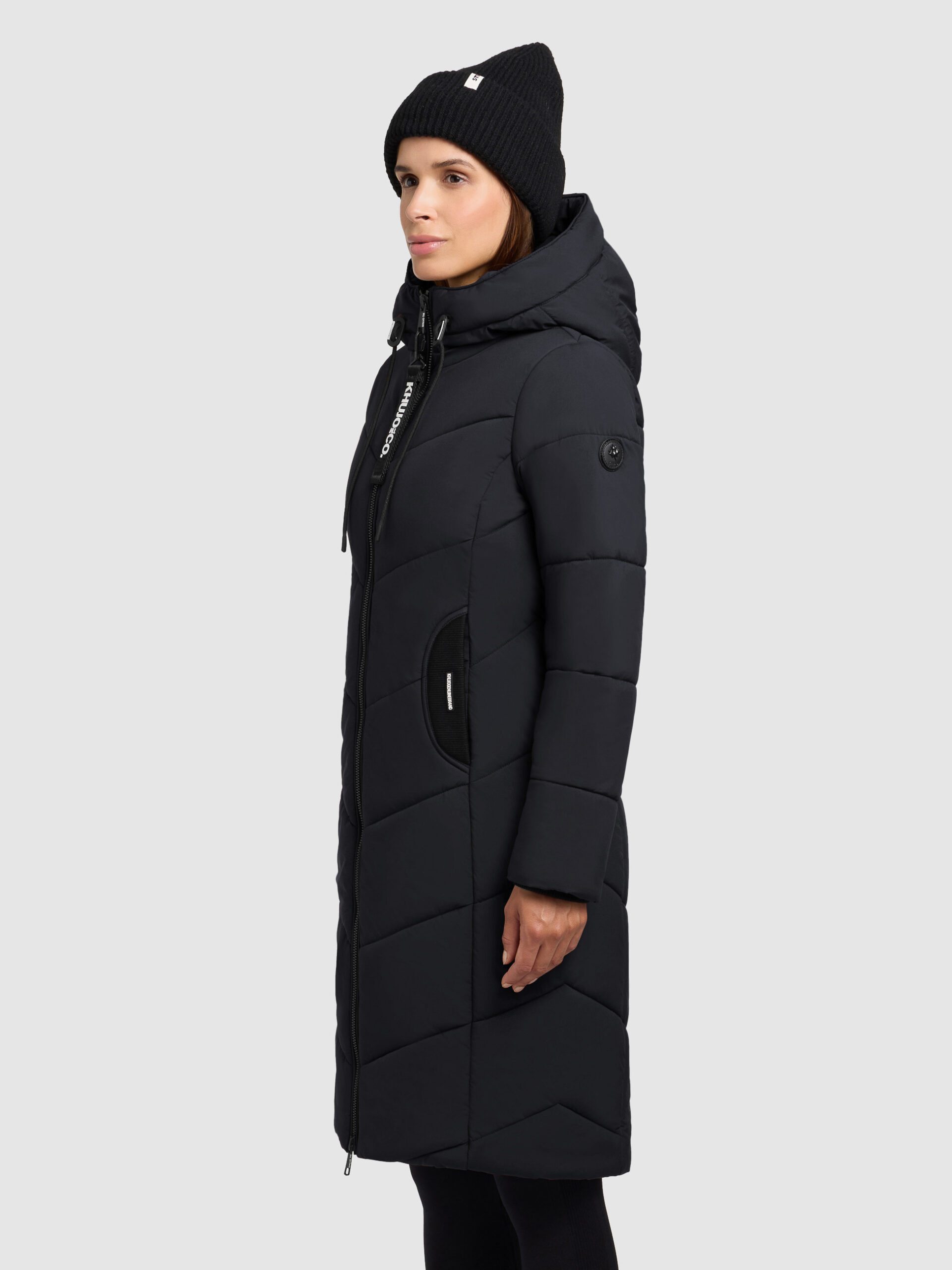 KHUJO Damen Steppmantel ARIBAY 6 mit Kapuze & Strickdetails – Port Blue