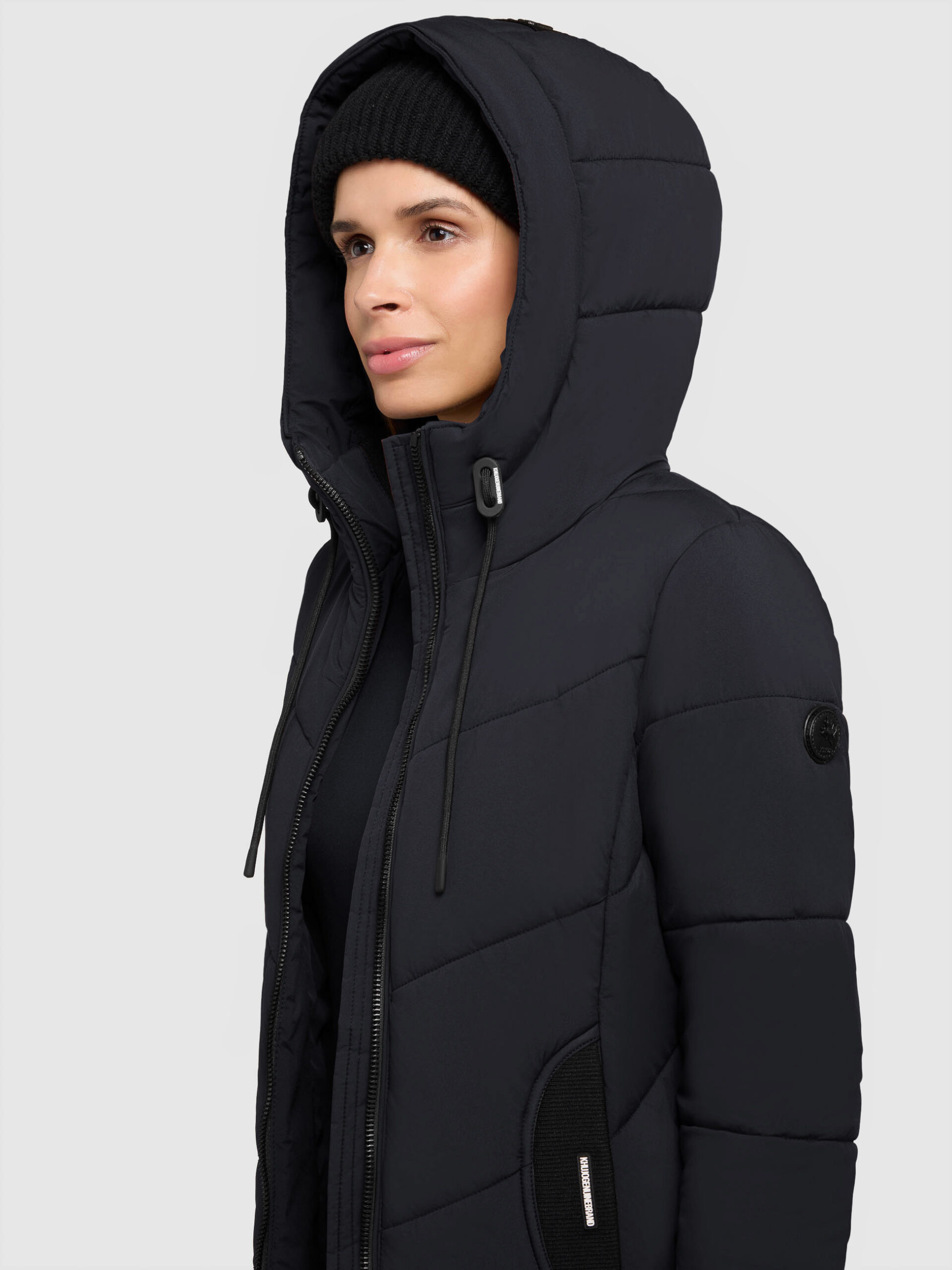 KHUJO Damen Steppmantel ARIBAY 6 mit Kapuze & Strickdetails – Port Blue