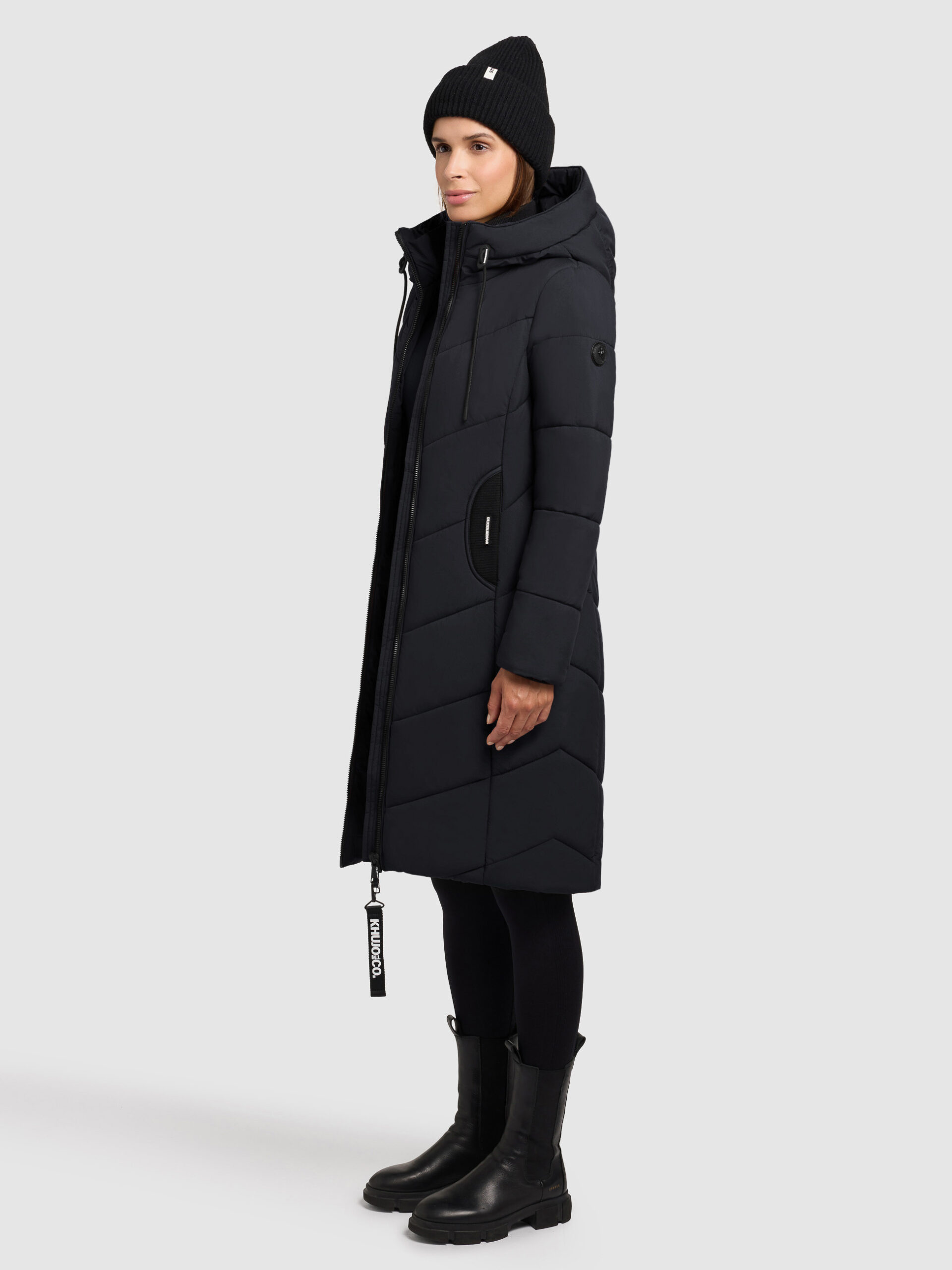 KHUJO Damen Steppmantel ARIBAY 6 mit Kapuze & Strickdetails – Port Blue