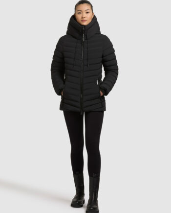 KHUJO Damen Steppjacke PACE 2 Schwarz mit Kapuze und silberglänzendem Innenfutter