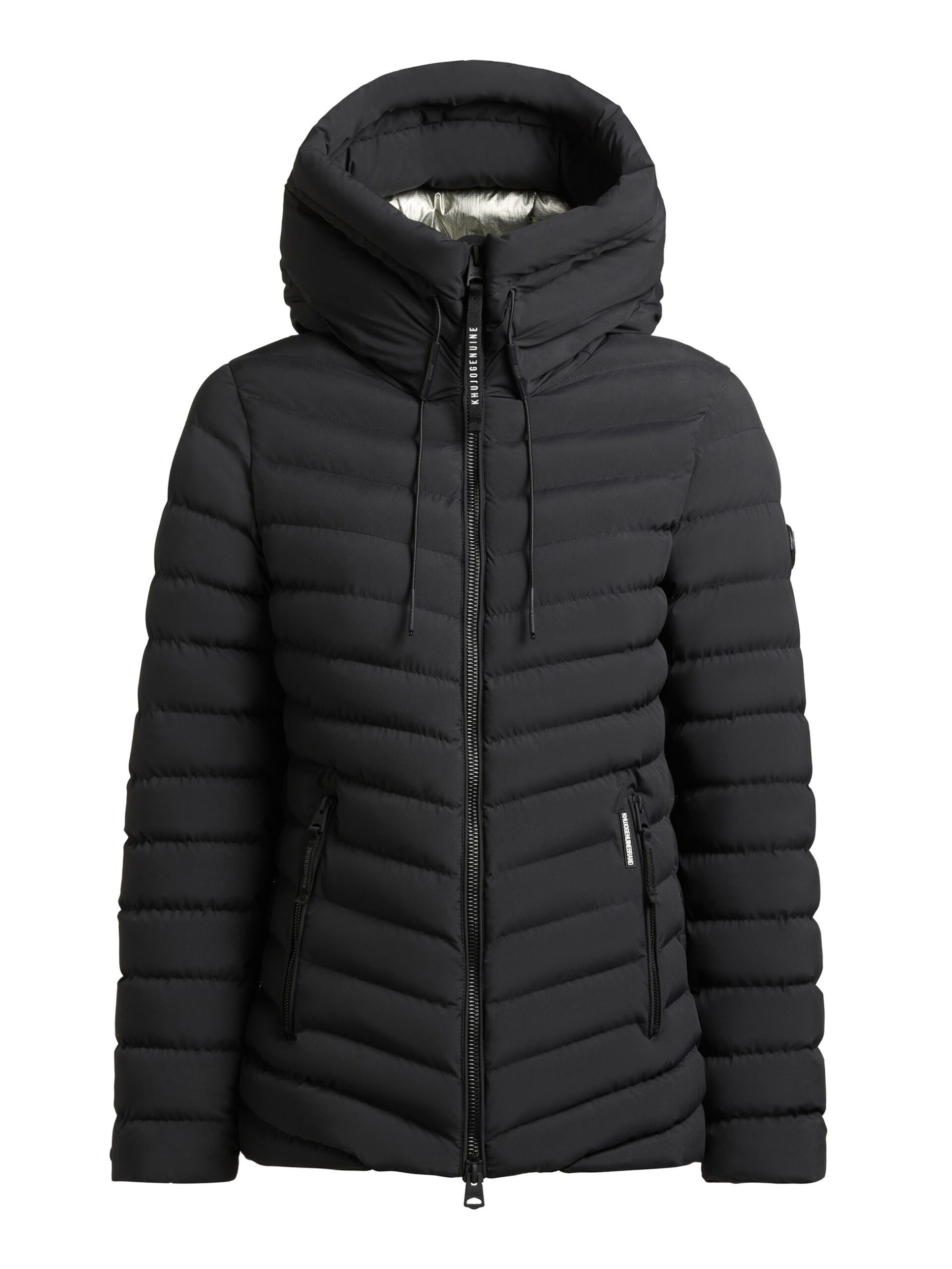 KHUJO Damen Steppjacke PACE 2 Schwarz mit Kapuze und silberglänzendem Innenfutter
