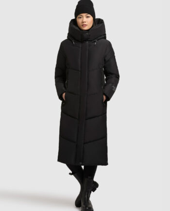 KHUJO Damen Steppmantel PULSET MATT mit Kapuze – Schwarz