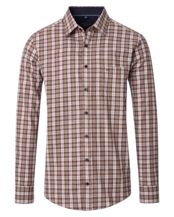 CASAMODA Herren Freizeithemd Casual Fit in Beige-Orange Karo Twill