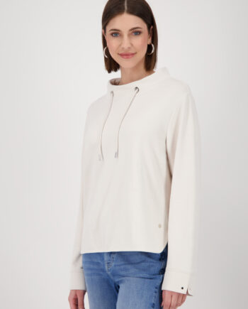 MONARI Damen Sweatshirt offwhite und dunkelrot mit Stehkragen und Bindeband