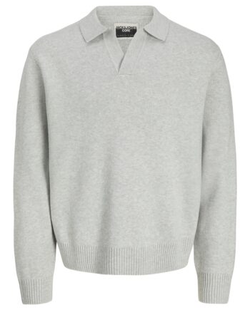 JACK&JONES Herren Polo-Pullover JCOCOVER grau Feinstrick