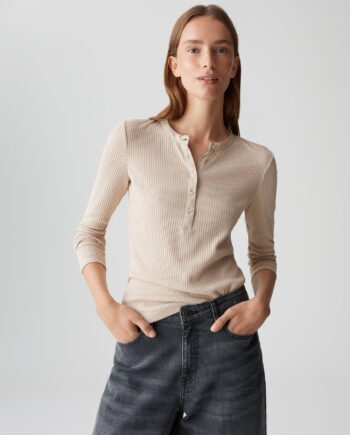 OPUS Damen Langarmshirt SIMOLU in Rippstruktur mit Henley-Ausschnitt