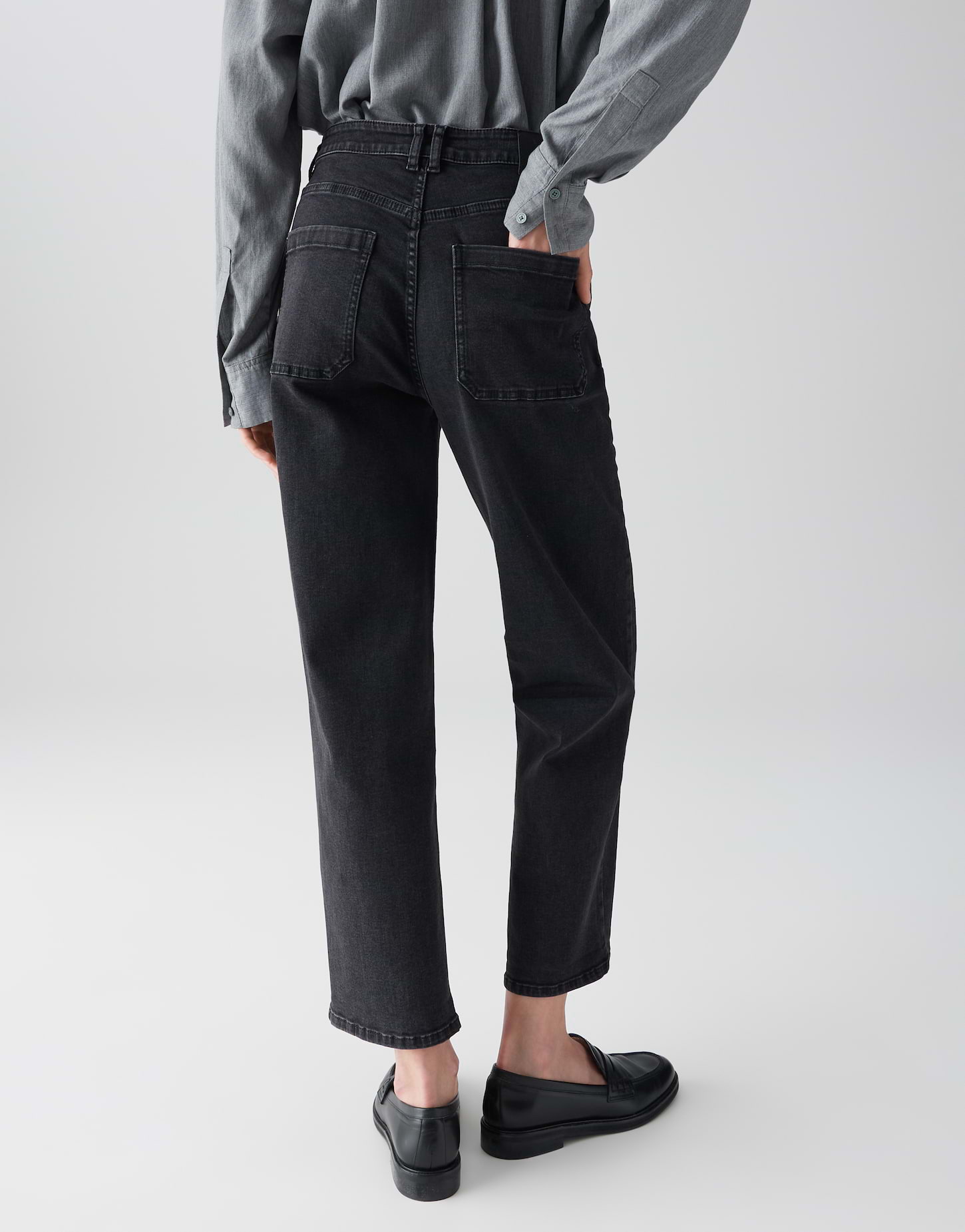 OPUS Damen Jeans LISSY CITY in dark coal grey – Ankle Fit mit Used-Effekten