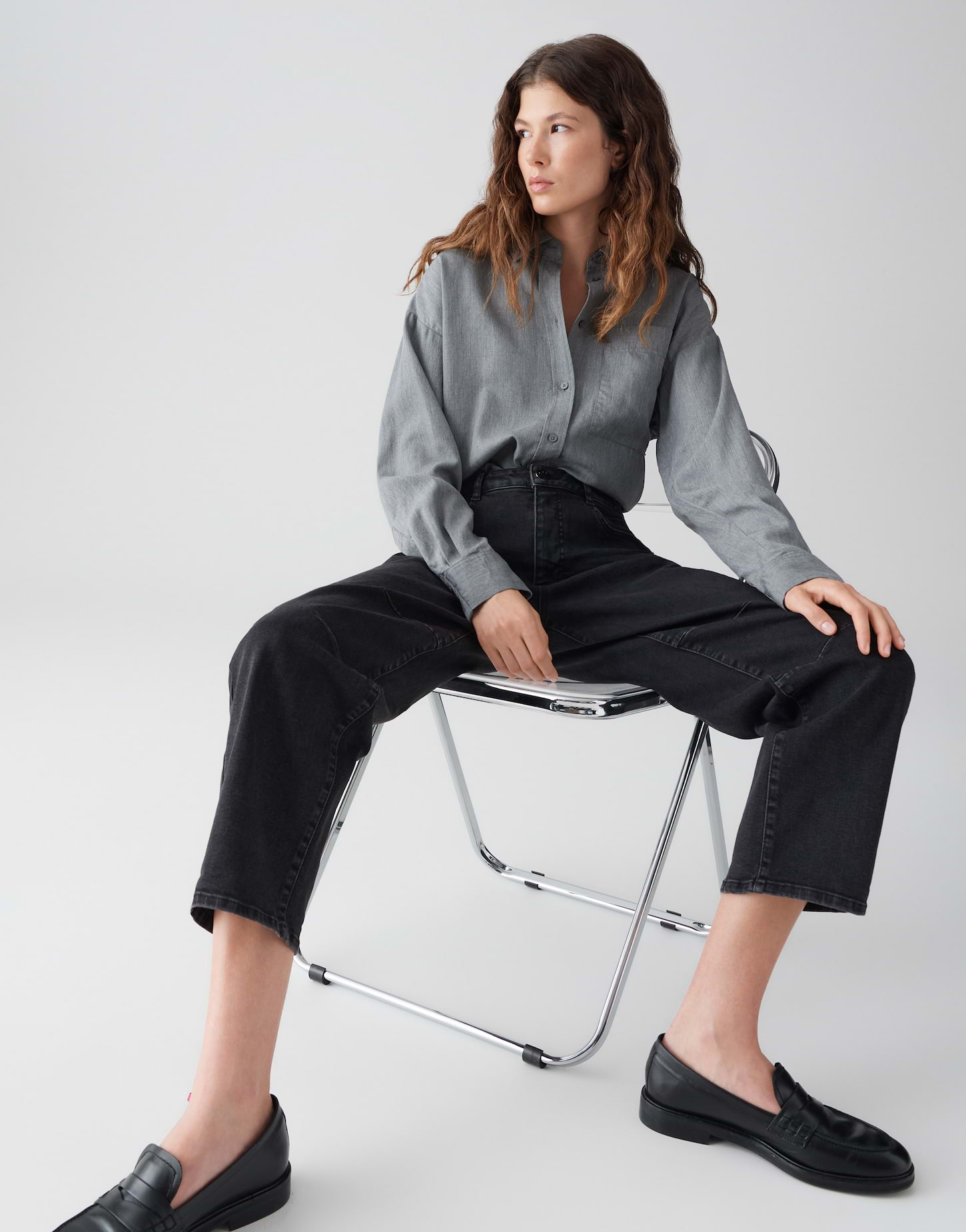 OPUS Damen Jeans LISSY CITY in dark coal grey – Ankle Fit mit Used-Effekten