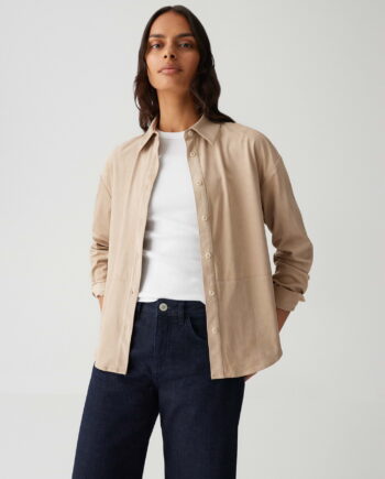 OPUS Damen Velours-Bluse Felour – macadamia beige, weicher Velours-Look