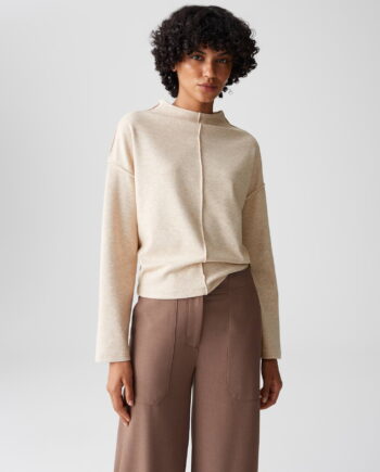 OPUS Langarmshirt SINZI mit Funnel Neck in Beige oder Soft Matcha Grün