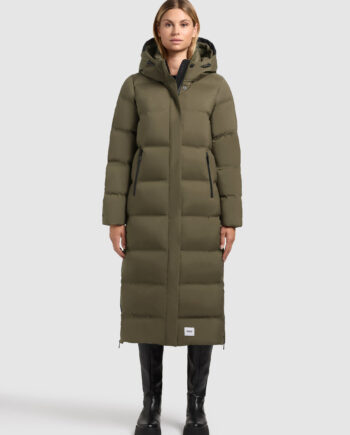 KHUJO Steppmantel MAYLA3 – Moss Green, langer Wintermantel mit Kapuze