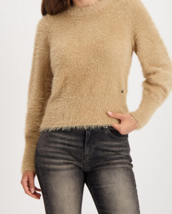 MONARI Damen Pullover camel-braun aus weichem Plüsch mit Rundhalsausschnitt