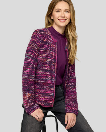 RABE Damen Strickjacke violett mit Multicolor-Garn und Reißverschluss