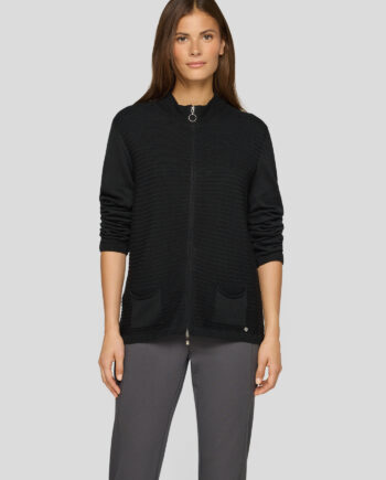 RABE Damen Strickjacke in Schwarz mit Strukturmuster & 2-Wege-Zipper