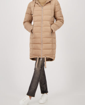 MONARI Damen Steppmantel mit Kapuze und Ärmel-Patch in Cognac-Braun