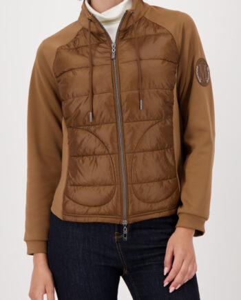 MONARI Damen Steppjacke aus Neopren-Materialmix mit Strass-Patch in Cognac