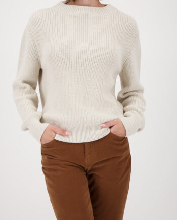 MONARI Damen Strickpullover mit Lurex und elegantem Stehkragen in Beige