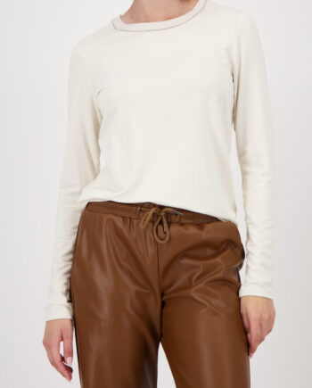 MONARI Damen Shirt mit Rundhals und edlem Strickkragen in Beige