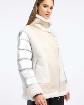 FRIEDA & FREDDIES Fake-Fur Steppjacke beige – Materialmix & hoher Kragen