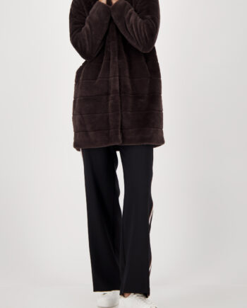 MONARI Damen Fake-Fur Mantel Dunkelbraun