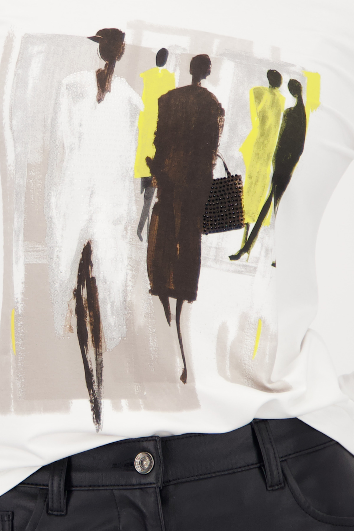 MONARI Damen Langarmshirt Offwhite mit Gemäldeprint & Strass