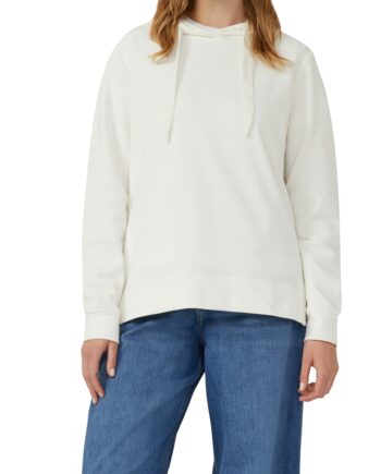 S.OLIVER Damen Kapuzensweatshirt mit Schriftprint und Seitenschlitzen – in Rot, Blau und Weiß