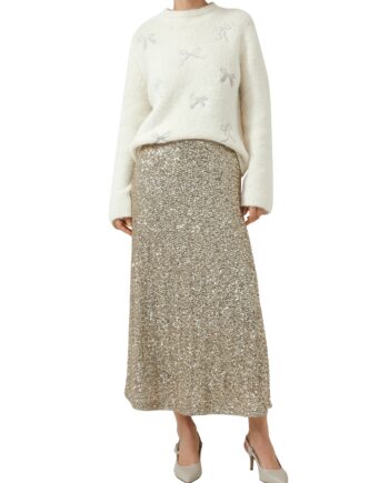 s.Oliver BLACK LABEL Damen langer Paillettenrock mit Viskosefutter – in Beige