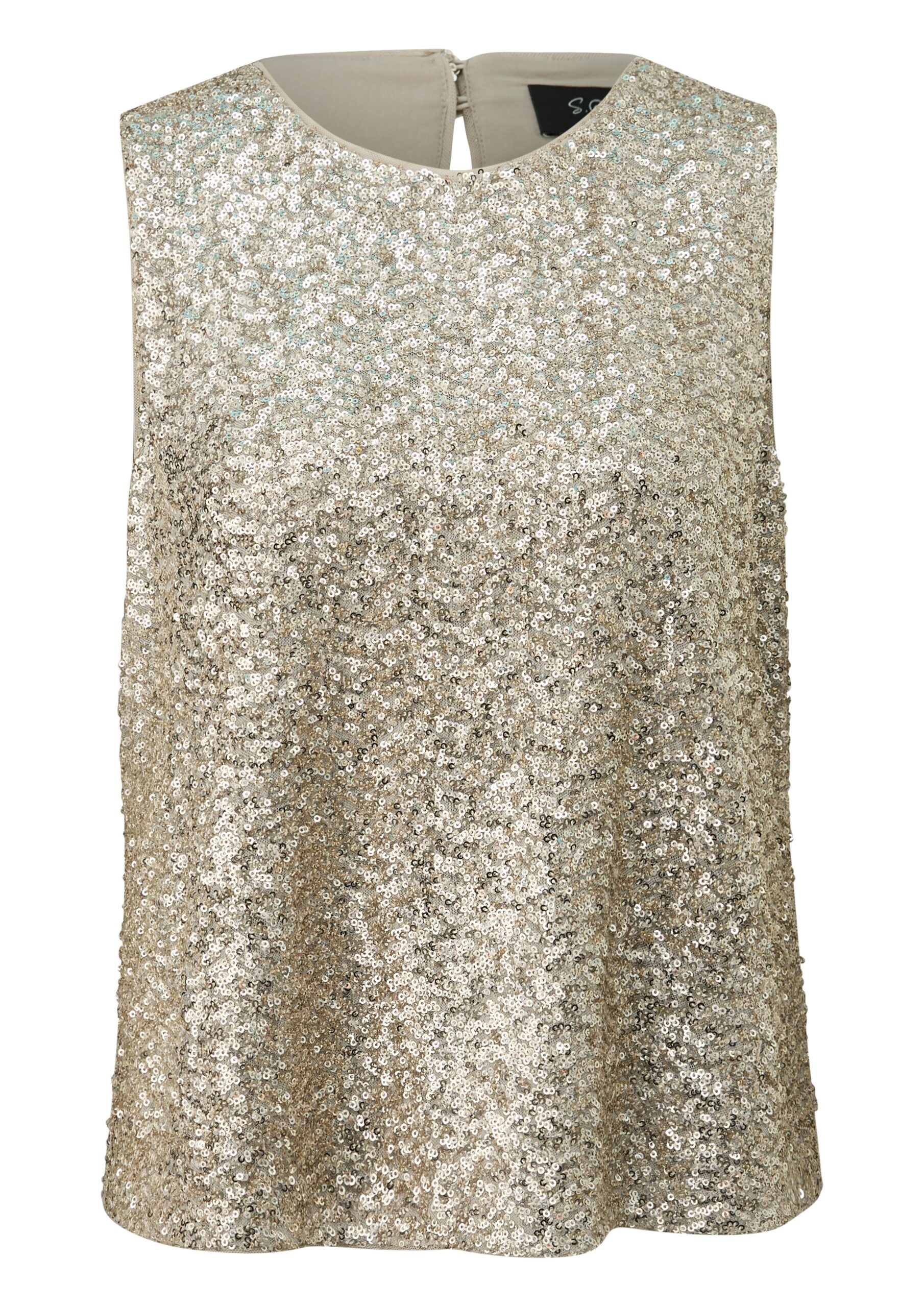 s.Oliver BLACK LABEL Damen Blusentop ärmellos mit Pailletten – in Beige